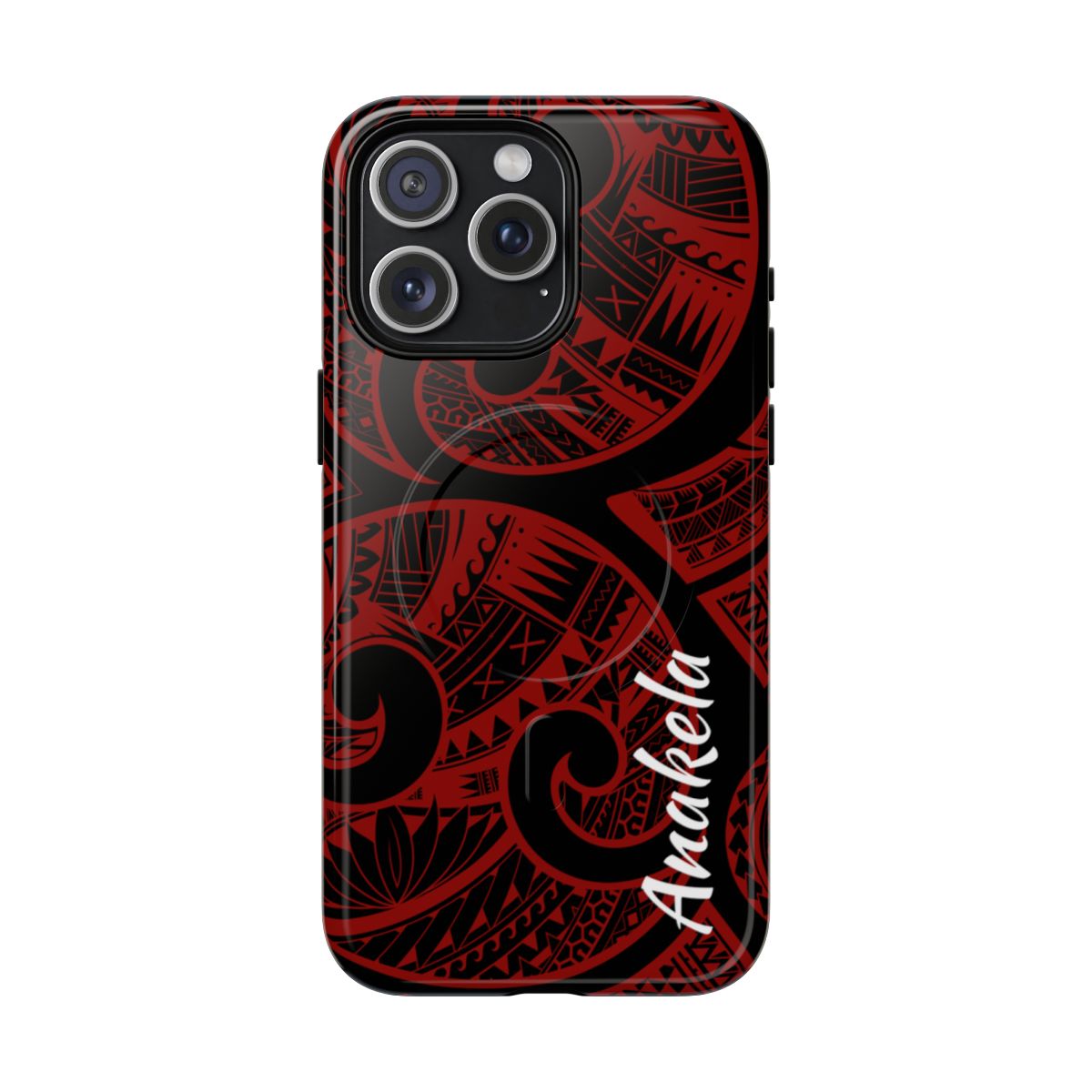Island Tribal Personalized MagSafe iPhone Case iPhone 15 Pro Max Glossy - Hawaiian Crimson Red Polynesian Tribal Design - The Local Banyan