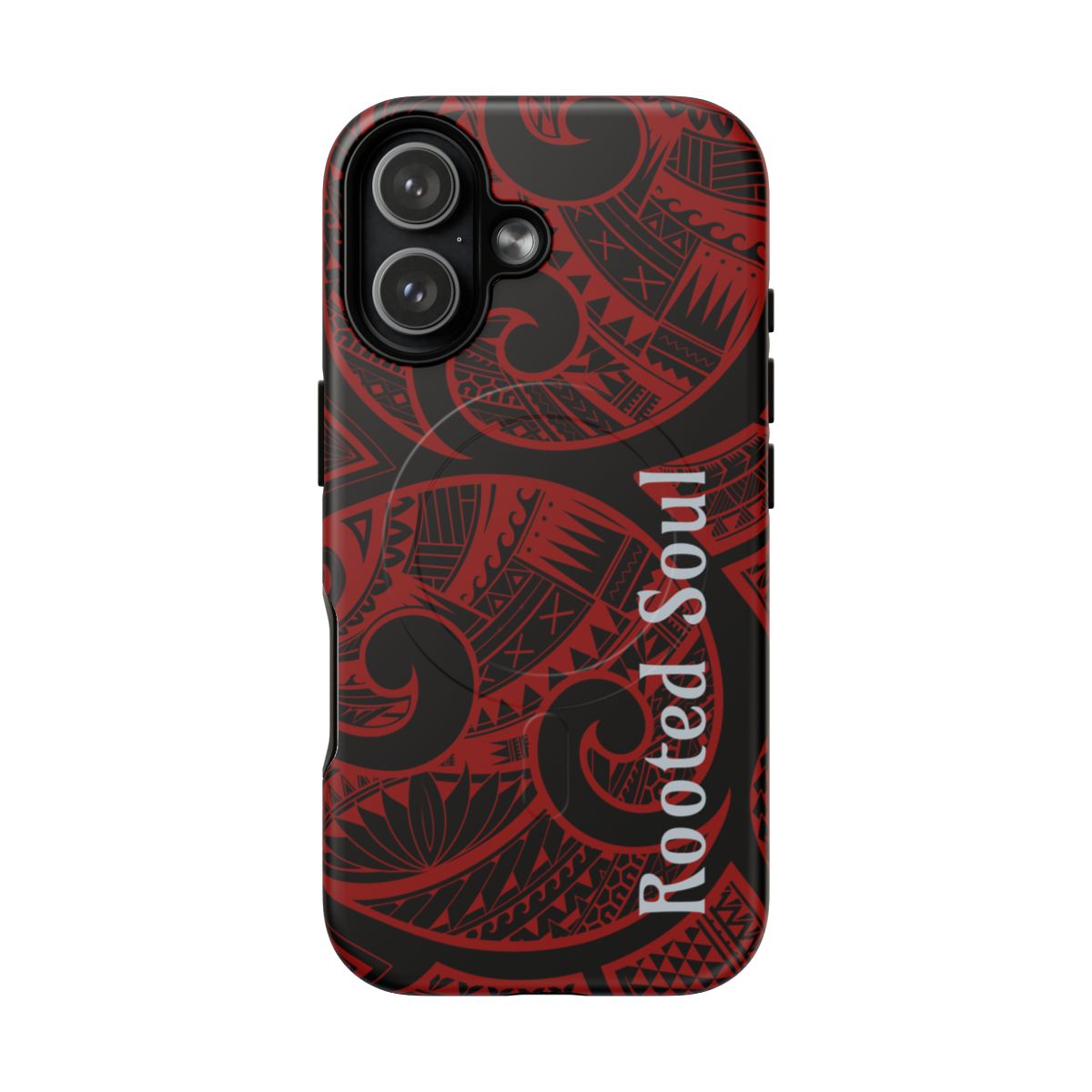 Island Tribal Personalized MagSafe iPhone Case Detail View - Hawaiian Crimson Red Polynesian Tribal Design Close Up - The Local Banyan