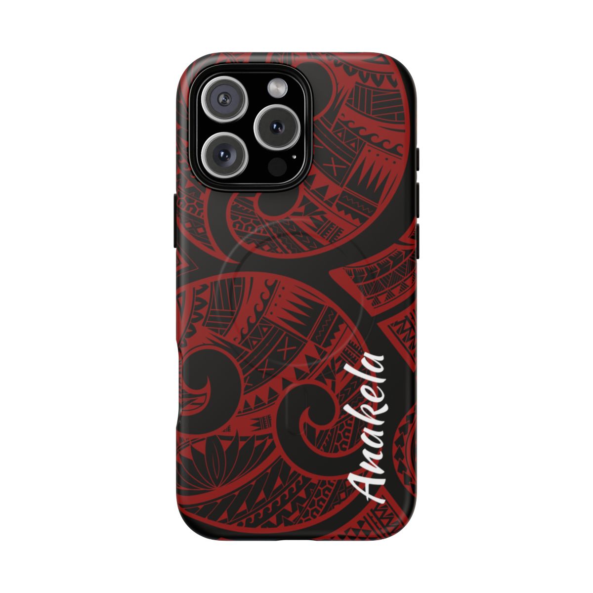 Woman holding Island Tribal Personalized MagSafe iPhone Case - Hawaiian Crimson Red Polynesian Tribal Design - The Local Banyan