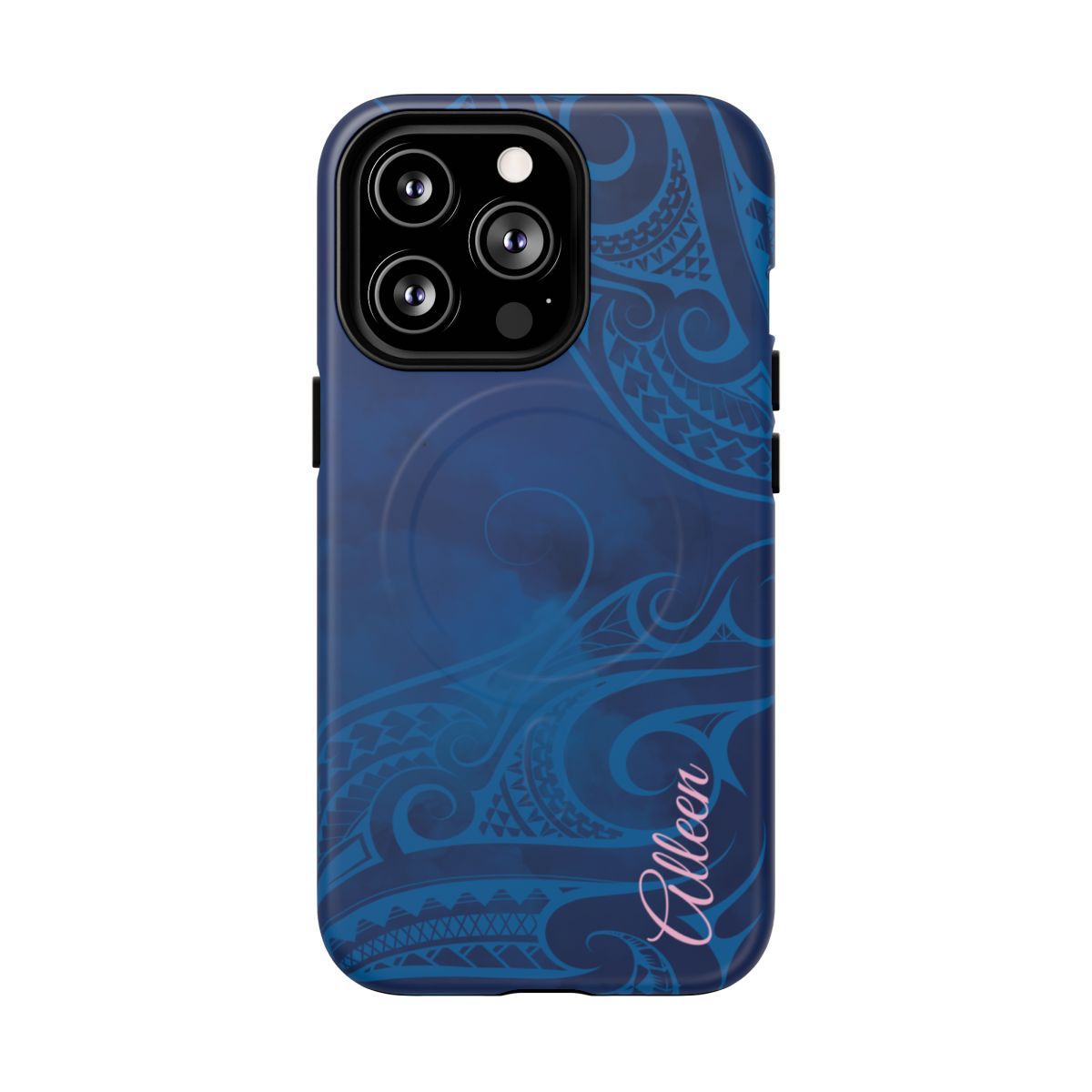 Kai Legacy Personalized MagSafe iPhone Case Detail View - Hawaiian Ocean Blue Polynesian Tribal Design Close Up - The Local Banyan