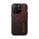 Woman holding Eternal Ember Personalized MagSafe iPhone Case - Hawaiian Red Tribal Polynesian Design - The Local Banyan