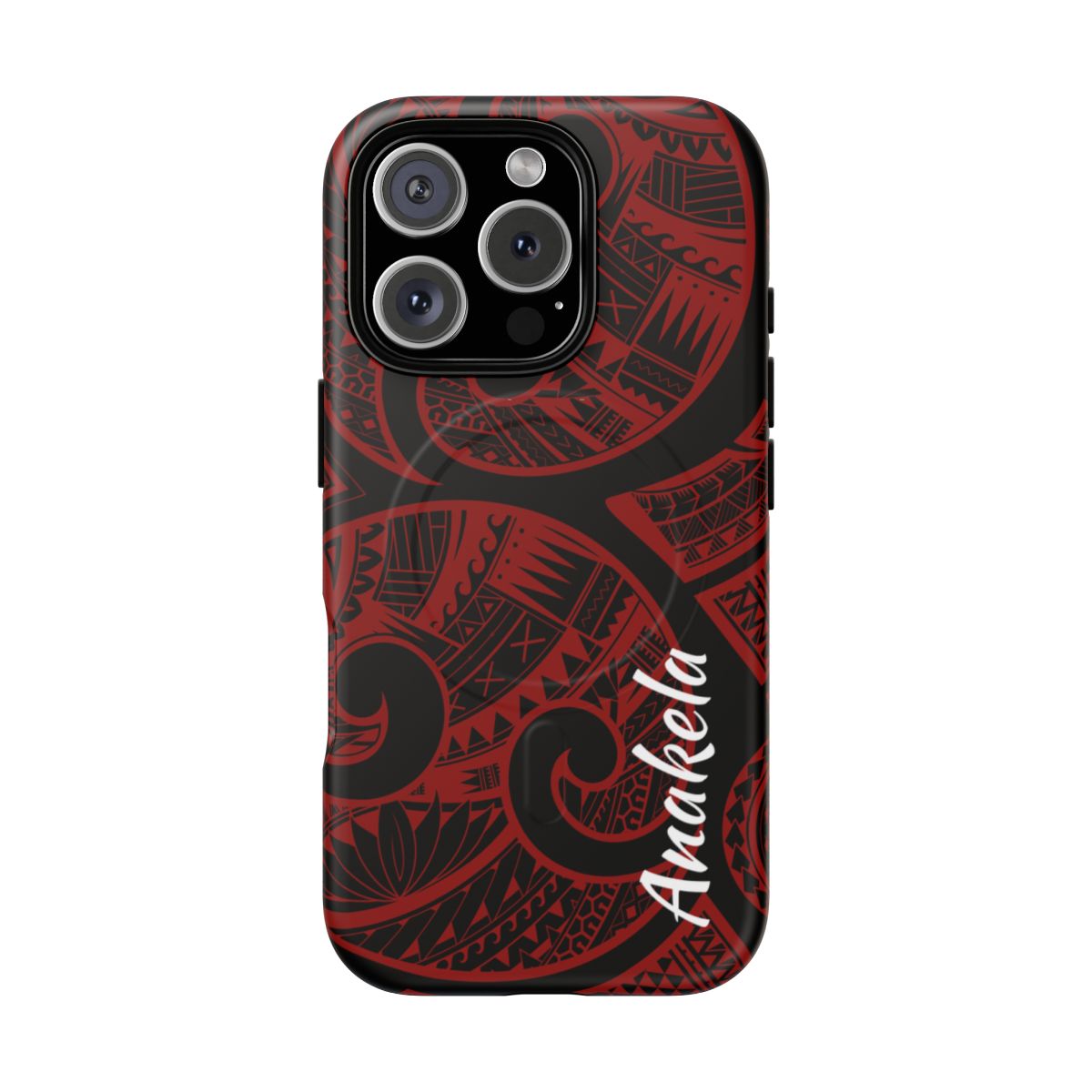 Island Tribal Personalized MagSafe iPhone Case Detail View - Hawaiian Crimson Red Polynesian Tribal Design Close Up - The Local Banyan