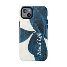 Hana Breeze Personalized MagSafe iPhone Case Detail View - Hawaiian Blue Plumeria Polynesian Botanical Design Close Up - The Local Banyan