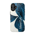 Hana Breeze Personalized MagSafe iPhone Case Detail View - Hawaiian Blue Plumeria Polynesian Botanical Design Close Up - The Local Banyan