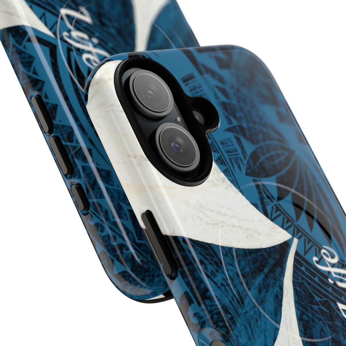 Woman holding Hana Breeze Personalized MagSafe iPhone Case - Hawaiian Blue Plumeria Polynesian Botanical Design - The Local Banyan