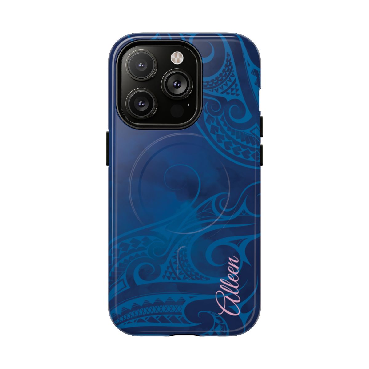 Kai Legacy Personalized MagSafe iPhone Case Detail View - Hawaiian Ocean Blue Polynesian Tribal Design Close Up - The Local Banyan