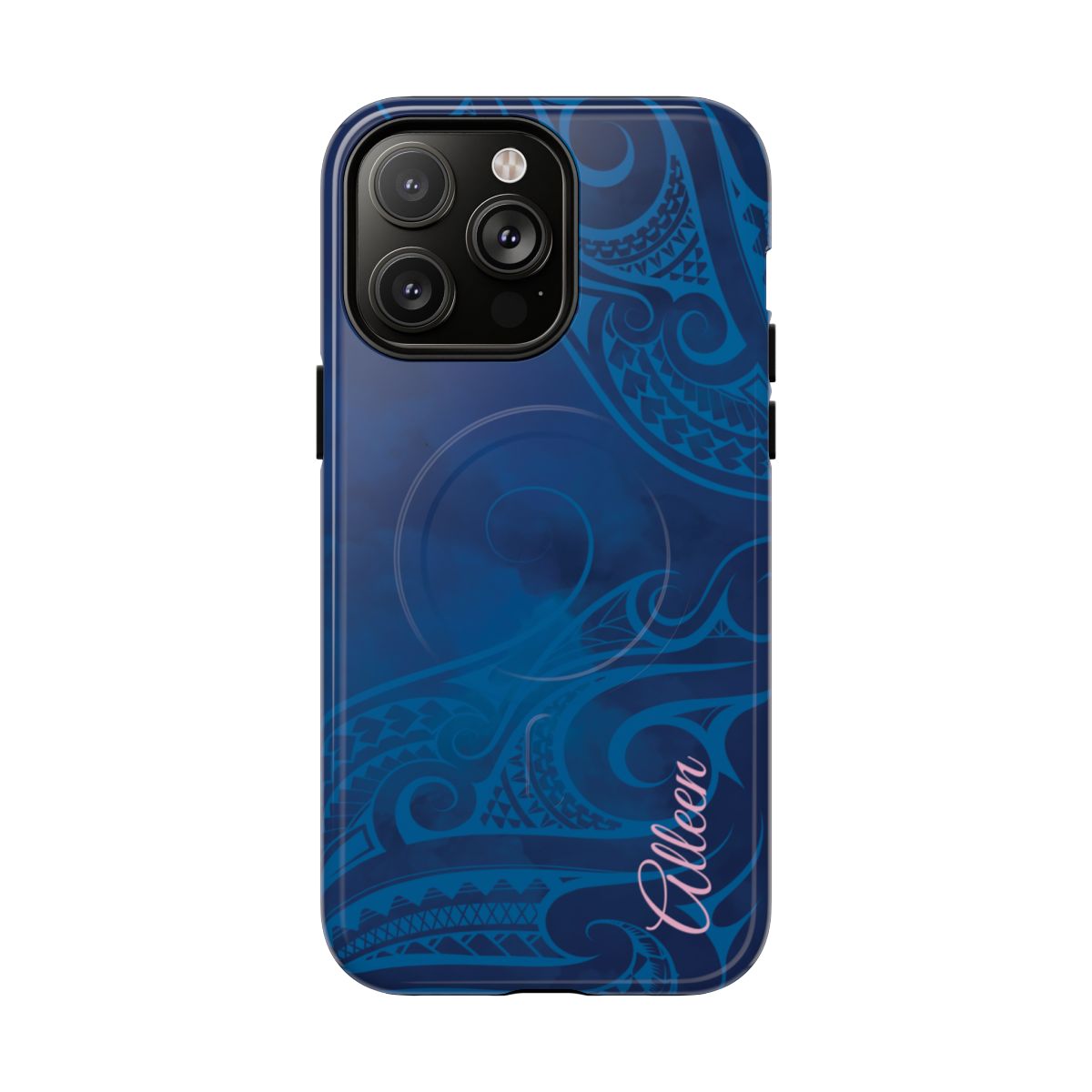 Kai Legacy Personalized MagSafe iPhone Case Detail View - Hawaiian Ocean Blue Polynesian Tribal Design Close Up - The Local Banyan