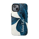 Woman holding Hana Breeze Personalized MagSafe iPhone Case - Hawaiian Blue Plumeria Polynesian Botanical Design - The Local Banyan