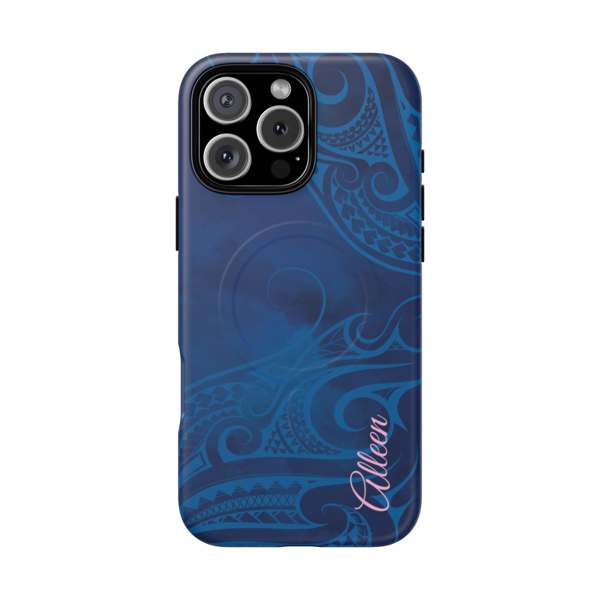 Kai Legacy Personalized MagSafe iPhone Case Detail View - Hawaiian Ocean Blue Polynesian Tribal Design Close Up - The Local Banyan