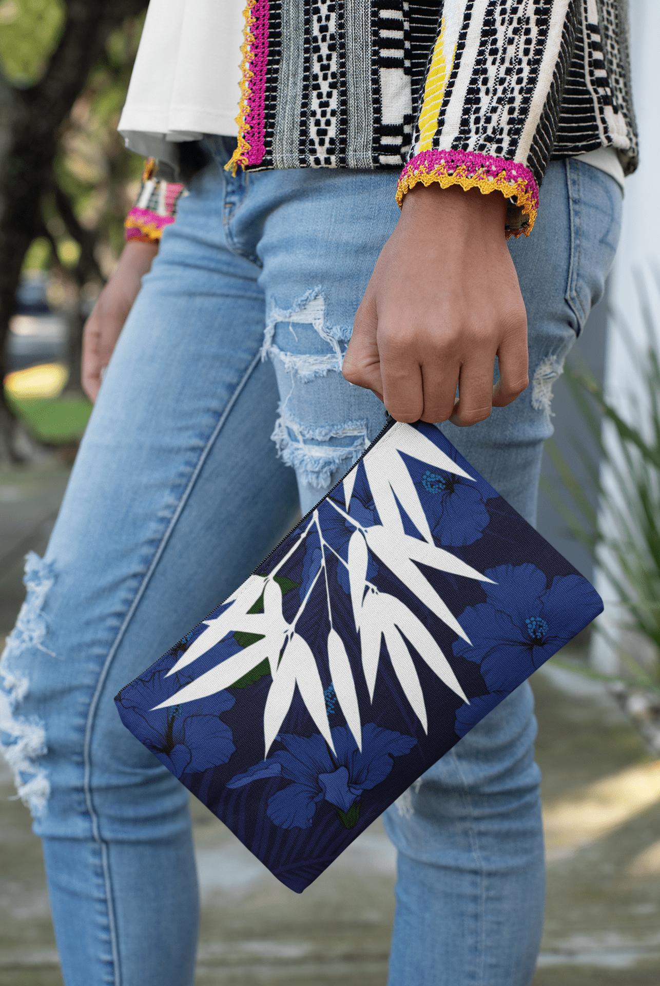 Deep Blue Hibiscus Accessory Pouch - The Local Banyan