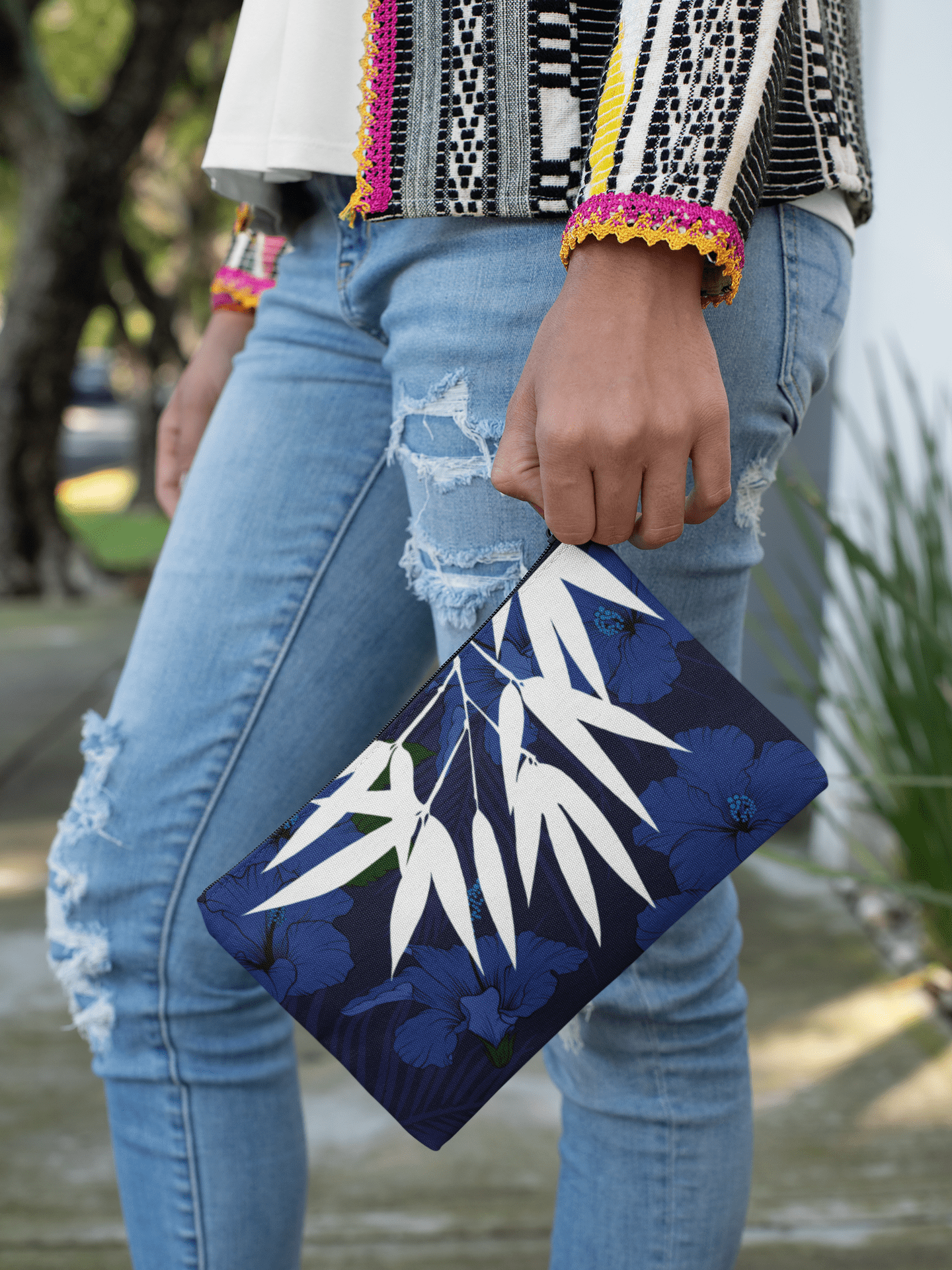 Deep Blue Hibiscus Accessory Pouch - The Local Banyan